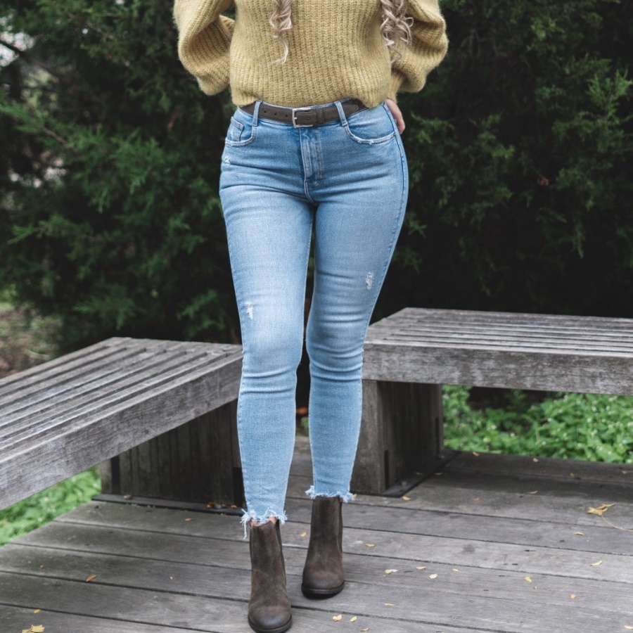 Donker Olijfkleurige Suède Klassieke Leren Damesriem Dinsdag