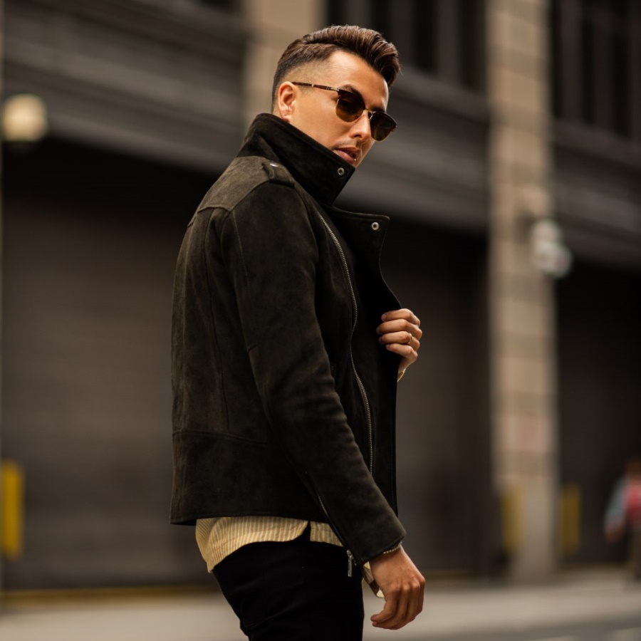 Motorjas Donker Olijfgroen Suède Zaterdag