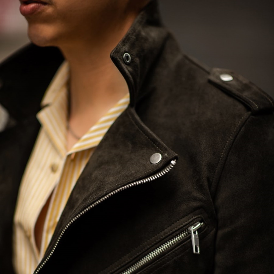 Motorjas Donker Olijfgroen Suède Zaterdag