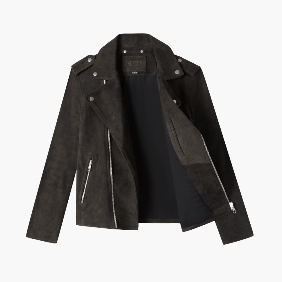 Motorjas Donker Olijfgroen Suède Zaterdag