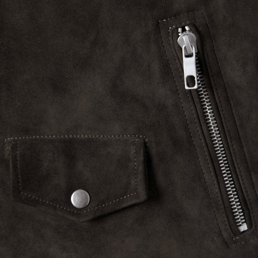 Motorjas Donker Olijfgroen Suède Zaterdag